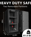 UL Certified Fireproof Safe For Home And Office 3.47 Cubic Feet Large Steel Safe Box With Digital Lock Heavy Duty Fire Resistant Security To Protect Valuables From Heat And Theft, open view showing interior shelves and dimensions.