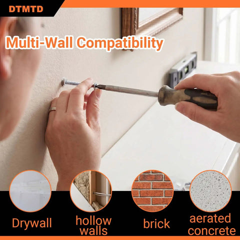 Wall Anchor Kit With 100 Ribbed PE Anchors And 100 304 Stainless Steel Screws For Hollow Brick Porous Concrete And Aerated Block Mounting Built Tough Heavy Duty DIY Home Improvement Kit 6x30mm Yellow Plastic Expansion Anchors being used in drywall installation
