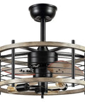 Industrial Farmhouse Ceiling Fan With Smooth Wood Blades Built In Light Wireless Remote Vintage Cage Design for stylish indoor cooling.