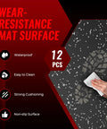 0.79 Inch Extra Thick Exercise Mats, 12 Pack Interlocking Gym Flooring Tiles With Rubber Top, 48 Sq Ft Coverage shown with wipe