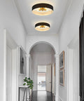 Cool Modern Flush Mount Ceiling Light Fixture With Gray Linen Drum Shade And Black Canopy Four Light Overhead For Bedroom Living Room Hallway And Dining Area