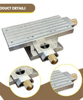 Built Serious Adjustable Cross Slide Platform With Manual Hand Crank For Deadon Xy Axis Alignment And Smooth Precision Mounting In Compact Workshop Spaces, showing aluminum XY stage and brass knobs.