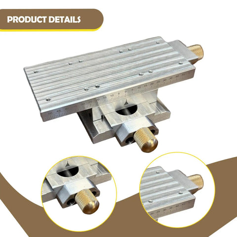 Built Serious Adjustable Cross Slide Platform With Manual Hand Crank For Deadon Xy Axis Alignment And Smooth Precision Mounting In Compact Workshop Spaces, showing aluminum XY stage and brass knobs.