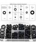 200 Piece Rubber Grommet Wiring Kit With Eight Size Assortment for Wiring Protection, displayed in an organized box