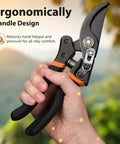 Two Piece Pruning Set With 8.5 Inch Bypass Pruner And 6.5 Inch Precision Snips, ergonomic handle design in use