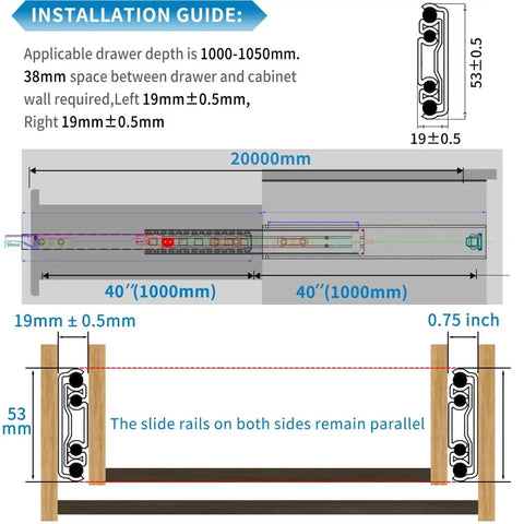 Installation guide for Heavy Duty Full Extension Drawer Slides Rock Solid Steel Rolls Smooth As Silk Silent Ball Bearing Side Mount Hardware 60 Inch