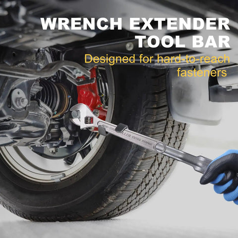 Mechanic using 2 Piece Wrench Extender Tool Set With Slim 13.4 Inch Design For Easy Leverage And Quick Access under vehicle