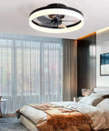 20 Inch Flush Mount Ceiling Fan With Remote And App Control Black Slick Low Profile Modern Ceiling Fan With 6 Speeds And Dimmable LED Lights Quiet Energy Efficient For Bedroom And Living Room in bedroom setting