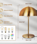 Dope Gold Table Lamp With Mushroom Dome Shade Modern Mid Century Nightstand Reading Light For Bedroom Living Room Office 18 Inch