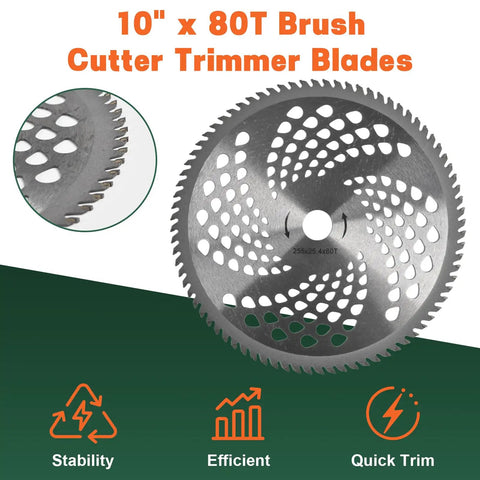 10-inch x 80T brush cutter blade from Heavy Duty Weed Eater Blade Kit With Adapter For Trimmer, steel finish, efficiency icons
