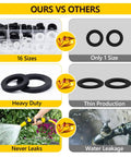 Comparison of Leakproof Rubber And Silicone Gasket Washers Kit With 135 Pieces featuring 16 sizes versus single size alternatives.