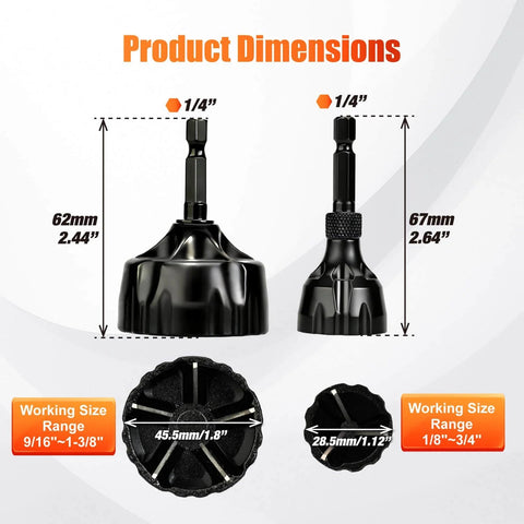Deburring External Chamfer Tool Set One Eighth To One And Three Eighths Inch With Tungsten Carbide Blades, two-piece, dimensions shown