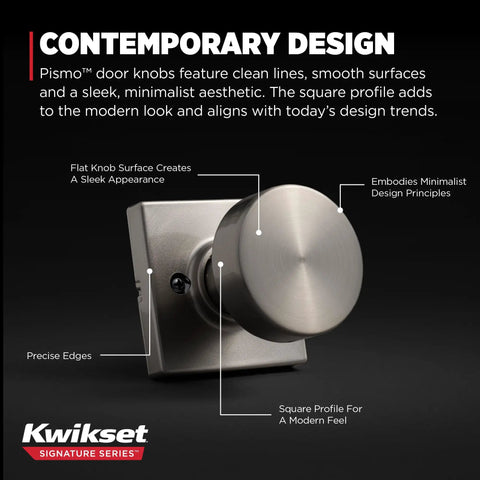 Pismo Dummy Door Knob For Interior Doors in Satin Nickel, showcasing contemporary design features and minimalist style.