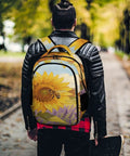 Go To Unisex Daypack With Large Capacity Sunflower Lavender Bee Farm Print Polyester Backpack on person
