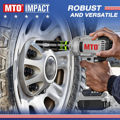 Using Two-Piece Impact Socket Adapter And Reducer Set 1/2 F To 3/8 M And 3/8 F To 1/2 M For Impact Wrenches on car wheel