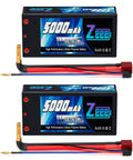 2-pack 2S Shorty Lipo Battery 5000mAh 7.4V 100C Hard Case, 4mm Bullet To T Connector for RC cars and boats, product image