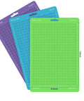Three REALIKE 8.5x12in cutting mats for Cricut Joy Xtra in green, blue, purple (front view)