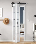 Bifold Barn Door 30x84 Inch Double 15x84, Preassembled White Frosted Glass Cross Transparent Bifolding Door With 34 Inch Hardware Kit