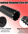 Side view: KELINER 4-inch diamond core drill bit for concrete, 1-1/4-7 thread, laser-welded with diamond segments