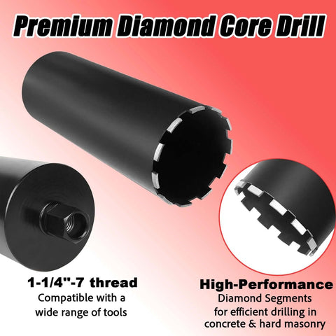 Side view: KELINER 4-inch diamond core drill bit for concrete, 1-1/4-7 thread, laser-welded with diamond segments