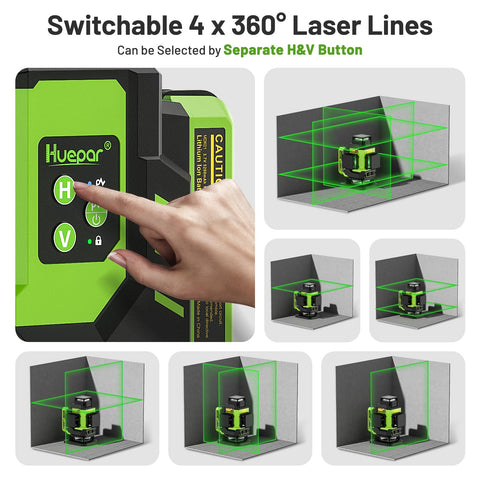 Self Leveling 360 Green Laser Level Kit With 4x 360 Cross Lines and settings display