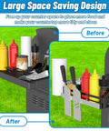 Griddle Caddy Organizer For 28 Inch And 36 Inch Griddles Prep Cart, showcasing condiments and tools before and after use.