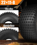 All Terrain Knobby ATV UTV Tires 22x11-8 Tubeless 6 Ply Set of Two for Trail Sand Mud Off Road Use, tire size detail