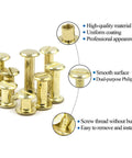Heavy Duty Golden Chicago Screw Rivets Assortment Kit For Leather Craft And Bookbinding set of 10 screws with smooth surface and dual-purpose head.