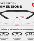 Top Shelf Anti Fog Safety Glasses Designed To Sit Easily Over Glasses With Scratch Proof Lenses dimensions showing 1.3 in height and 5.6 in width.