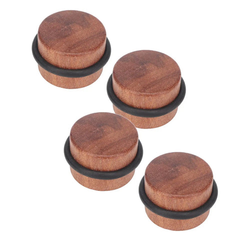 Solid Wood Cylindrical Door Stopper With Rubber Ring Heavy Duty Floor Protector For Home Office Non Slip Base Easy Install Works On Carpet Wood Tile Stone Concrete Gap Shield, showing four stoppers with non slip bases.