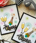 Card made using Wine Glass Clear Stamp And Die Set for card making and DIY embossing with silicone stamp seals, showing champagne glasses.