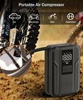 Go To Tire Inflator Portable Air Pump 150 PSI Battery Powered with digital gauge and LED light for car and bike on dirt track