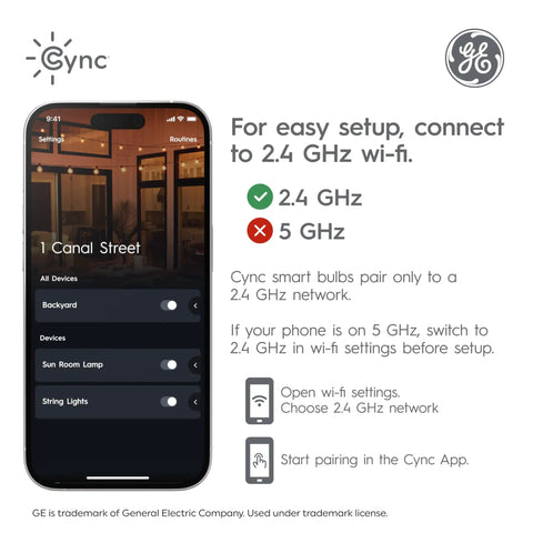 Cync Outdoor PAR38 Flood Smart LED Bulbs With WiFi, Color Changing, Works With Alexa And Google Home, network pairing instructions.
