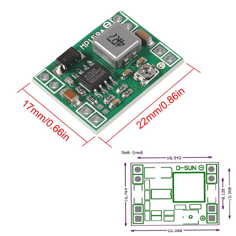 Six Pack MP1584 EN DC To DC Buck Converter Module Adjustable Voltage Step Down Power Supply module with dimensions