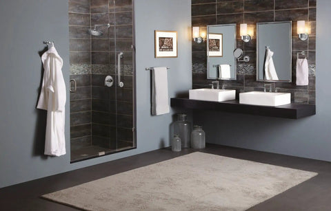 Arris Modern Double Robe Hook Chrome Finish For Bathroom Or Kitchen, Space Saving Towel And Robe Hanger near dual sinks