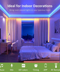 Bedroom lit with 40Ft RGB Smart LED Strip Light Kit With 360 SMD 5050 LEDs Flexible Color Changing Tape 24V 24 Key Remote Dimmable Ambient Lighting