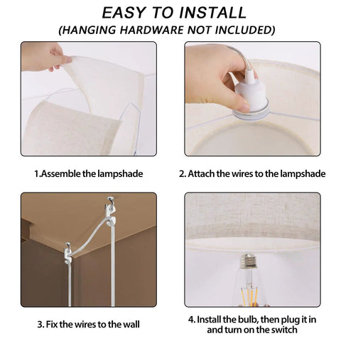 Step-by-step guide for Plug In Pendant Light With 15 Foot Hanging Cord And Toggle Switch Natural Linen Drum Shade E26 Bulb Socket.