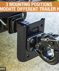 Three Position Adjustable Pintle Hook Mount Hitch on 2 inch truck showing 3 mounting positions for tough towing jobs.