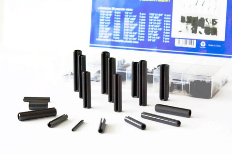 120 Piece Roll Pin Set In Heat Treated Spring Steel With Ten Diameters And Eleven Lengths Pro Grade Slotted Pin Assortment In Durable PP Storage Case For Fast Access And Easy Identification