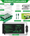 Seed Starter Tray With Grow Light And Heat Mat Thermostat, includes grow lights, seedling trays, garden tools, and thermostat controller.