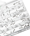 Essential Stainless Steel Watch Repair Screw Set Including Ten Individual Micro Screw Varieties in clear container for watch maintenance.