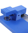 Close-up of the spring mechanism on the blue Super Grippy LED Strip Soldering Jig Helper Dual Clamp PCB Hold Down Tool.