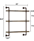Rustic Three Tier Industrial Pipe Floating Shelves Straight Fire Modern Farmhouse Vibe With Sturdy Iron Metal Rack dimensions 24x36.6 inches.