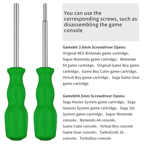 Gamer's Must Have Security Screwdriver Set With 3.8Mm And 4.5Mm Bits For Nintendo, Sega Consoles And Game Cartridges, Green Handle
