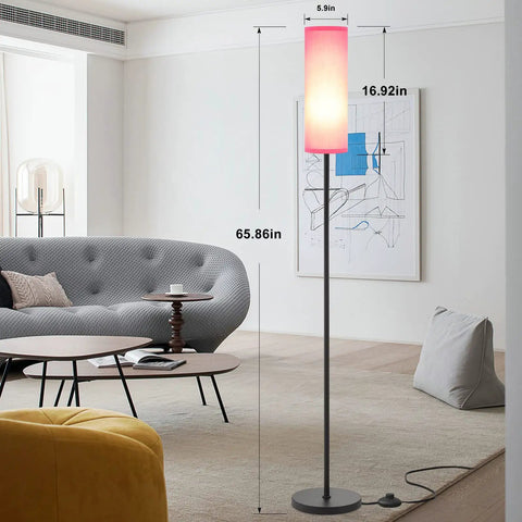 Pink Shade Floor Lamp For Living Room And Bedroom, Tall 65 Inch Standing Lamp With Black Iron Pole in modern space