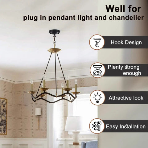 Upgraded 4.1 Inch Iron Ceiling Canopy Kit For Pendant Lights And Chandeliers in living room, with easy hook design