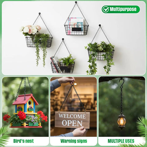 Two Pack Heavy Duty Hanging Chains For Bird Feeders Planters Lanterns And Ornaments Black Nine Point Five Inch Supports Up To Twenty Lbs Adjustable Hook To Shorten Or Extend No Fuss Install And Remove For A Flexible Do It Yourself Setup