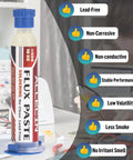 No Clean Flux 559 10mL Soldering Paste Syringe For Electronics With Plunger dual needle tips next to soldering tools