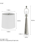 Set Of 2 30 Inch Table Lamps With Hammered Glass Bases, Modern Silver Finish, Energy Efficient LED Bulbs, lampshade and base dimensions shown