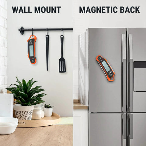 Dual Probe Instant Read Meat Thermometer For Oven And Grill With 2 Probes And Dual Temperature Display wall-mounted and on fridge